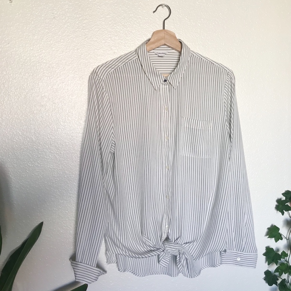 Calvin Klein striped button up blouse